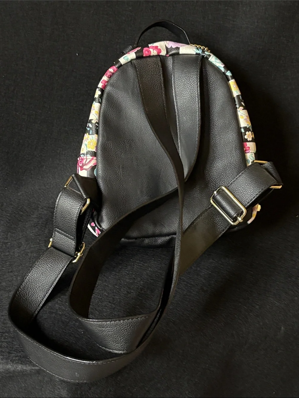 Betsey Johnson Black & White Striped with Floral Mini Backpack with Bow LIKE NEW